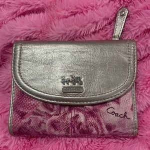 Coach Pink and Silver Floral Print Wallet